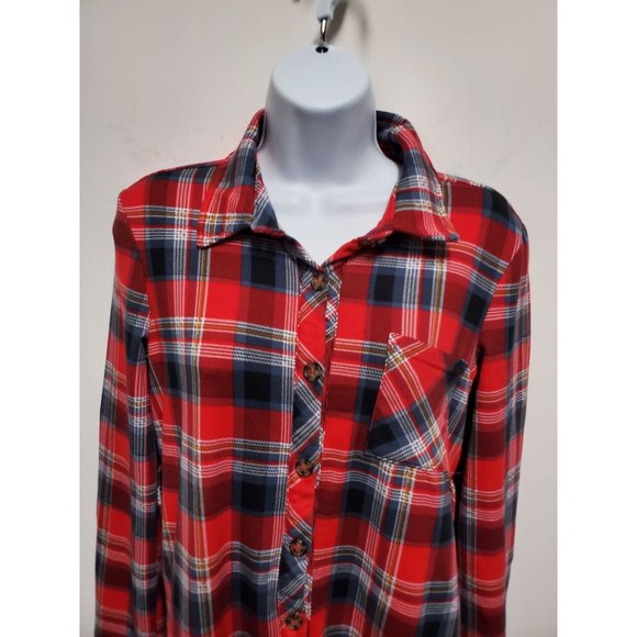 NO COMMENT NY-LA Red Plaid Button Shirt Dress Size Small - Picture 4 of 9